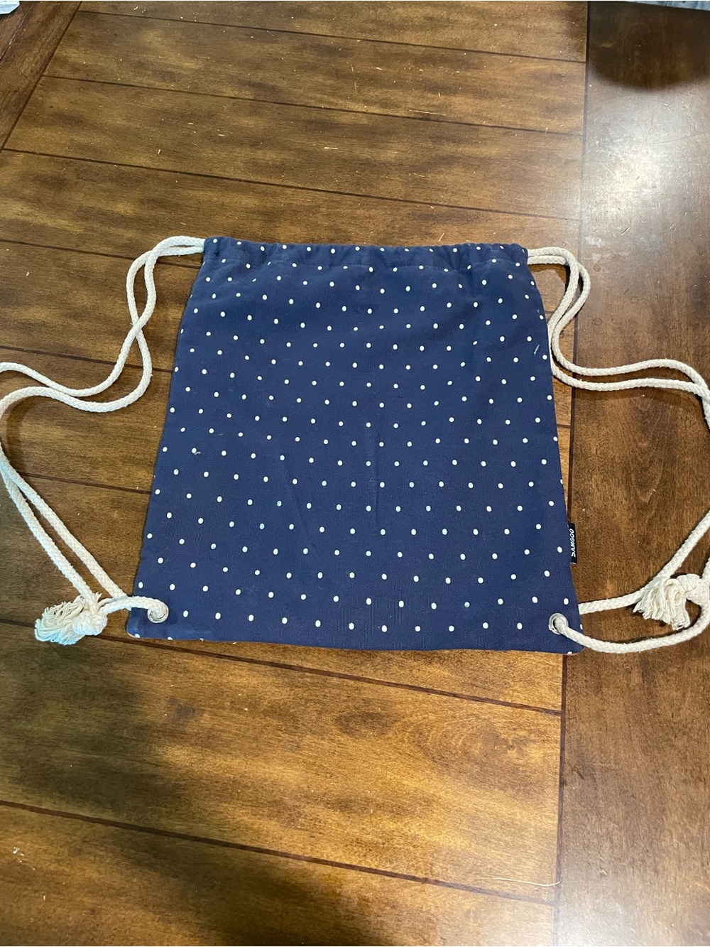 Navy Polka Dot Drawstring Backpack